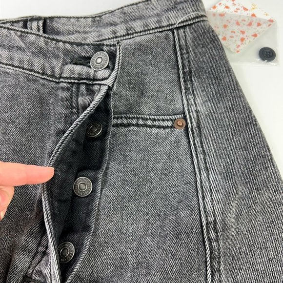 We The Free People Womens Button Up Wrap Skirt Sulphor Black Denim Mini 25 New - Picture 4 of 12